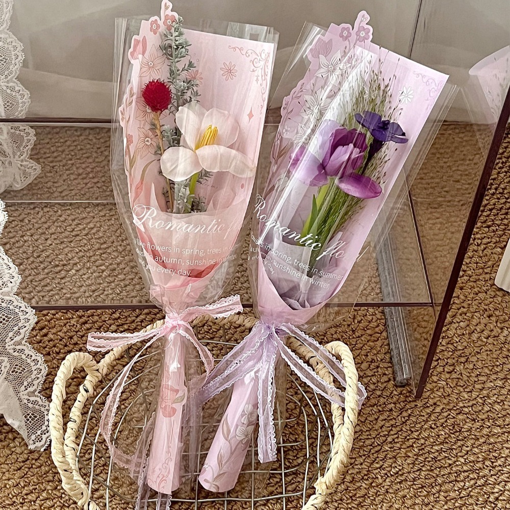 Florist Supply House - 背景用厚紙付き透明フラワーパッケージングバッグ10枚、花屋用ブーケホリデーラッピングバッグ用花柄DIY用品