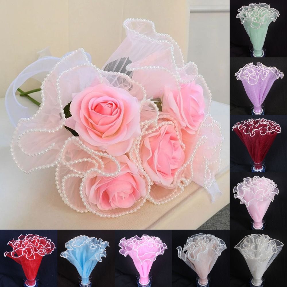 Florist Supply House - 28cm×4ヤード 花束ラッピング用パールウェーブヤーンレースメッシュ素材 ギフト包装用品 パールエッジ 花屋用包装材