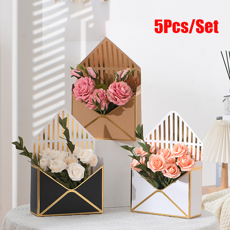 Florist Supply House - 5 個クリエイティブ封筒フラワーボックス手折り花ギフトバッグ花屋花束包装材料 DIY ウェディングパーティー用品