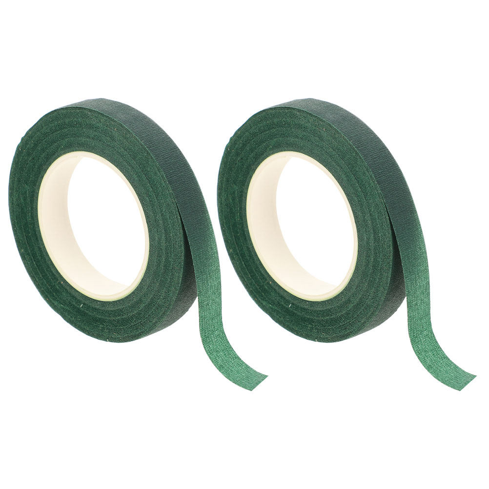 Floral Tape Green - 2ロール入り、緑色の花柄テープ。伸縮性があり、すぐに接着効果を発揮。茎の装飾、花束、花冠、リース作り、DIYフラワーアレンジメントに最適。