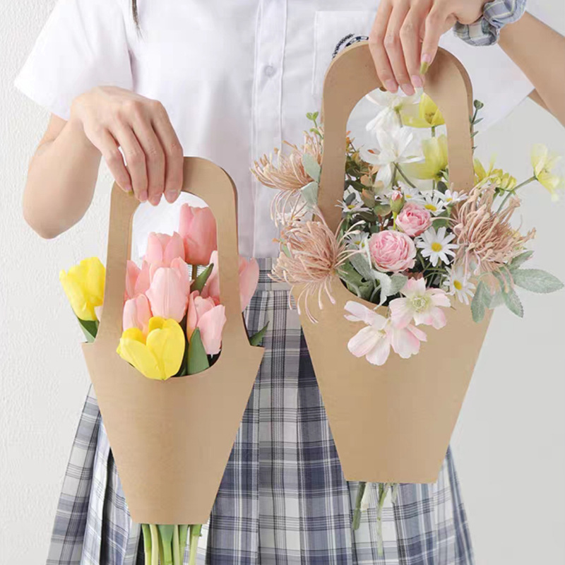Florist Supply House - 10個入りクラフト紙製フラワーギフトバッグ（ハンドル付き）ローズブーケボックス、結婚式、誕生日、クリスマスパーティー、花屋用品用
